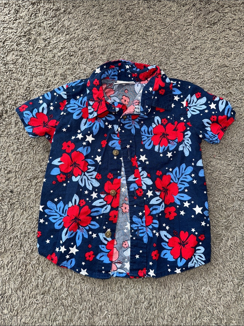 Kids' Navy Blue Floral Button-Up Shirt